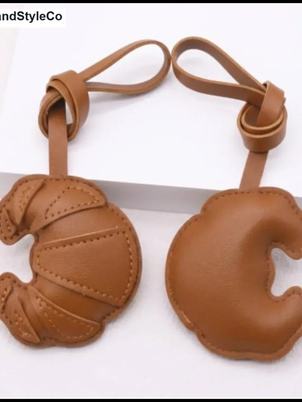 Brown Croissant Bag Charm, PU Leather Bread Keychain